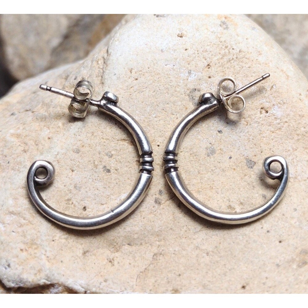 MMA Sterling Silver Primitive Hoop Earrings Signed